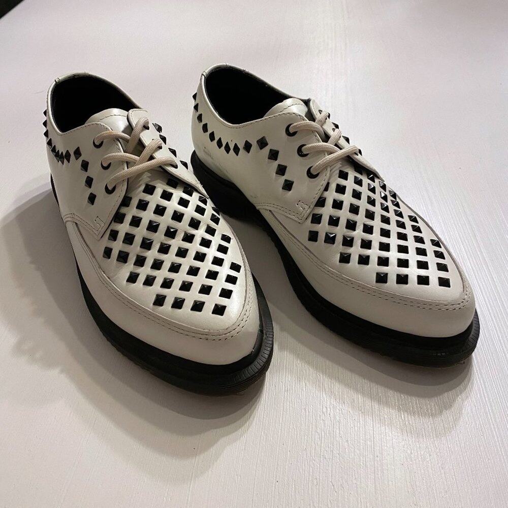 Dr. Doc Martens White Willis Creeper Studded Lace Up Loafer Unisex W-6 / M-5
